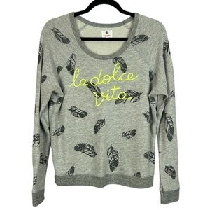 Sundry Casual La Dolce Vita Novelty Feathers Long Sleeve Sweatshirt Small Grey